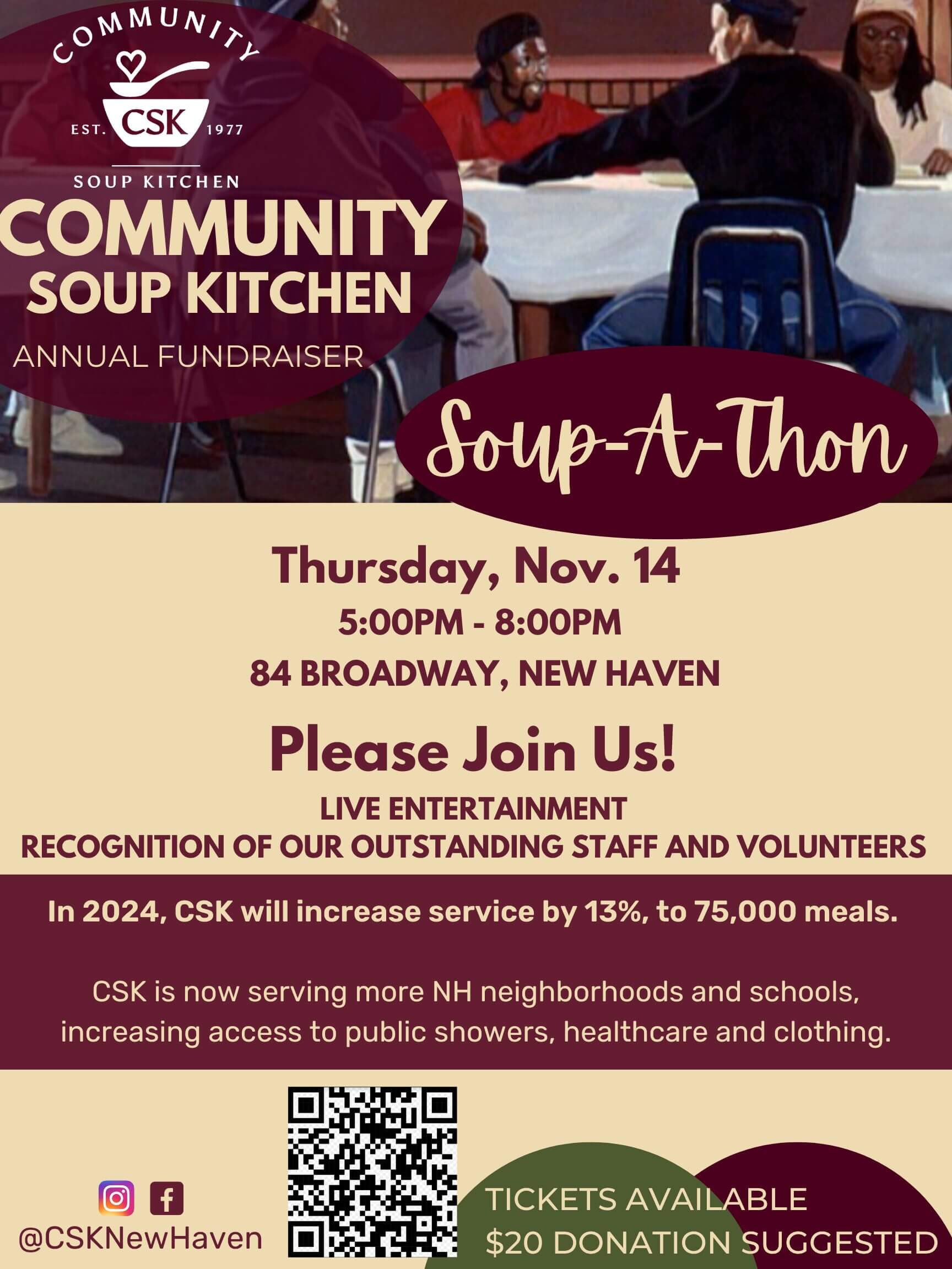 Community Soup Kitchen of New Haven's 2024 Fund Raiser: Soup-A-Thon Flyer